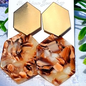 Hexagon Earrings w/ Metal Pendant Tops, Bohemian